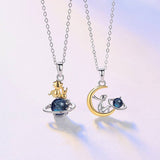 Little Prince Planet Moon Necklace in 925 Sterling Silver