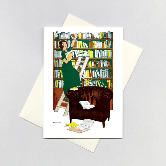 Book Lady on a Ladder - Books and Readers Card