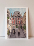 Walkers In Place Des Vosges, Paris watercolor print: 8x10