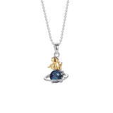 Little Prince Planet Moon Necklace in 925 Sterling Silver