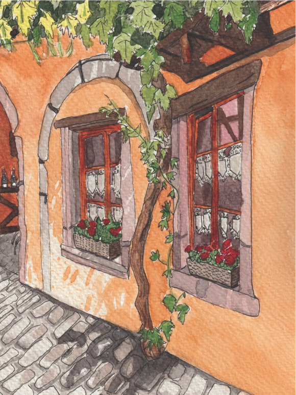 Riquewhir, France watercolor print