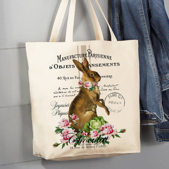 Easter French Easter Bunny 12 oz Cotton Canvas Tote Bag